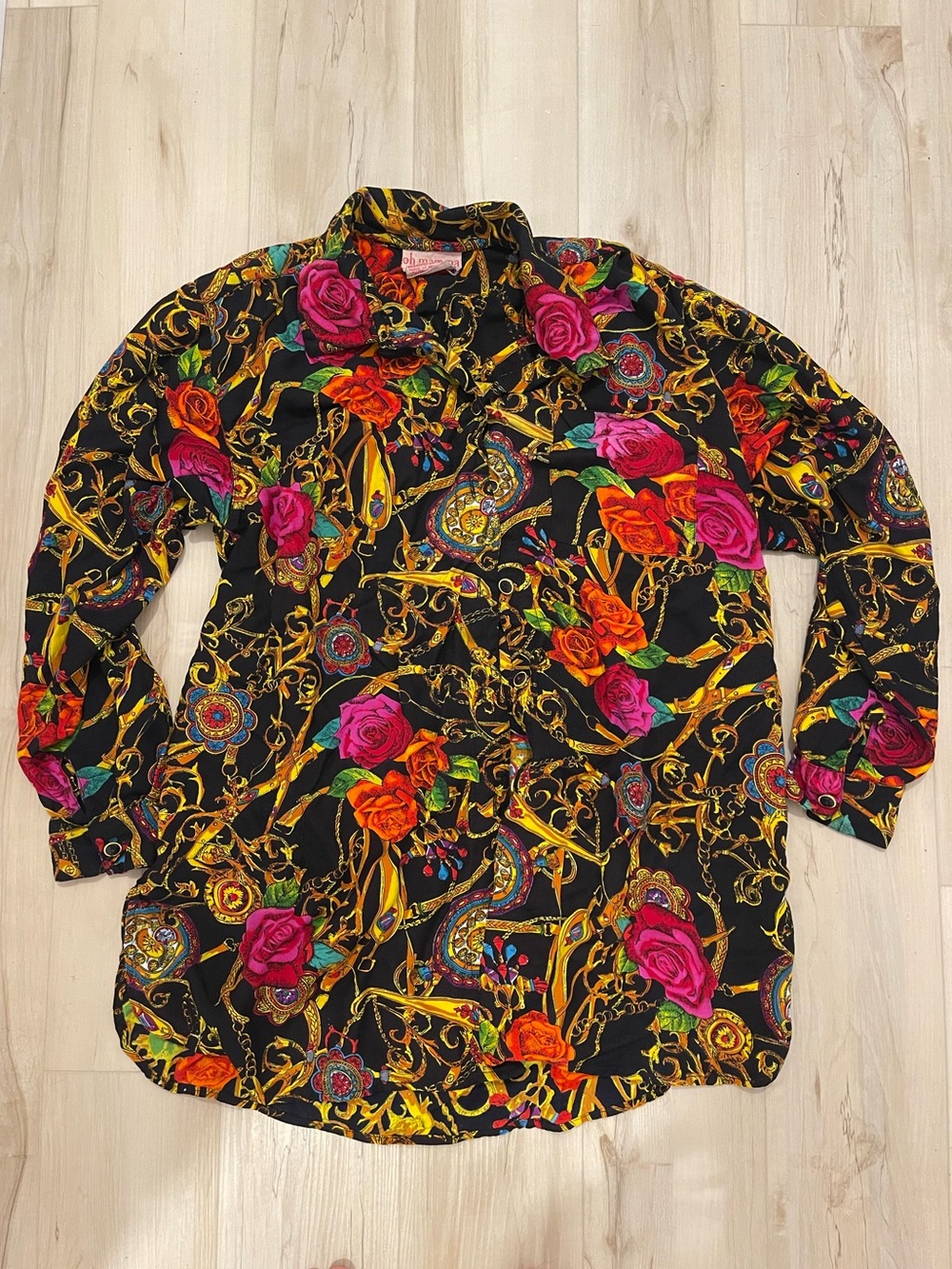 Oh Mamma vintage Black Floral Print Blouse